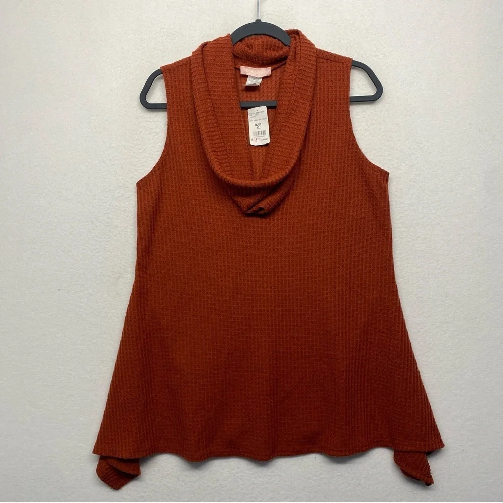 NWT Paradiso Rust Orange Cowl Neck Sharkbite Hem Tank‎ Blouse Textured XL